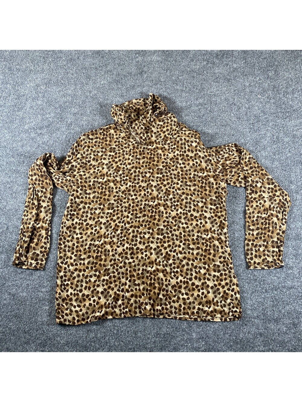 Vtg Rena Rowan for Saville Women Sz 6 Stretch Cheetah Print Top Long Sleeve 104